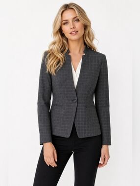 Banana Republic Windowpane Blazer Gray Check Single Button Women’s Size Small